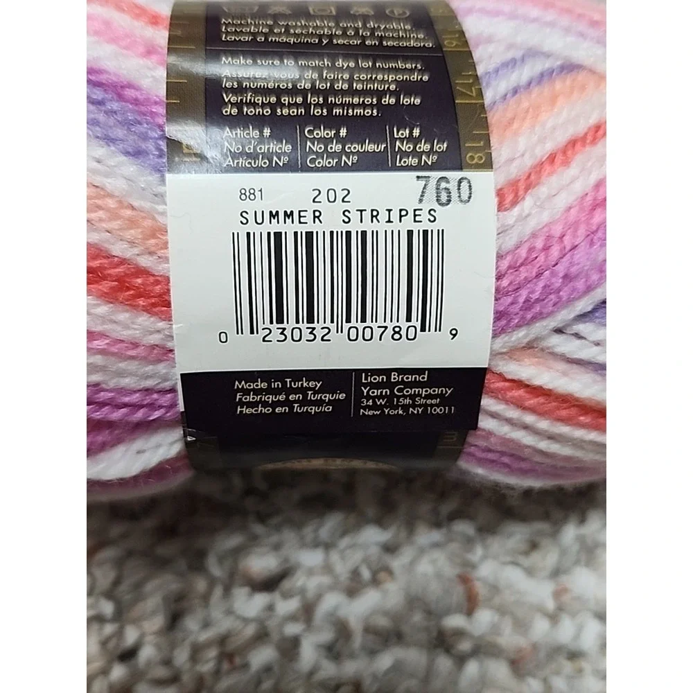 Lot of 5 Lion Brand Jamie Acrylic Striped Turkey #3 Lightweight‎